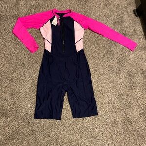 Stylish Women's One Piece Rash guard  Swimsuit in Pink and Navy